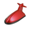 A red shark fin car antenna signal booster with a sleek, modern design.