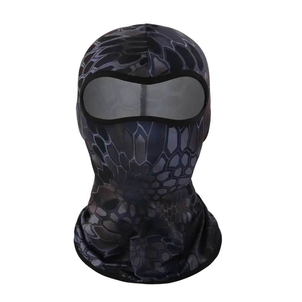 A dark gray full face balaclava with a textured, cracked pattern.