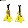 A pair of yellow 6-ton RC car jack stands with black handles and metal lifting arms.