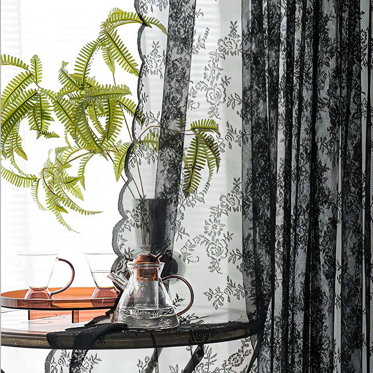 Romantic Lace Sheer Curtain with Floral Design