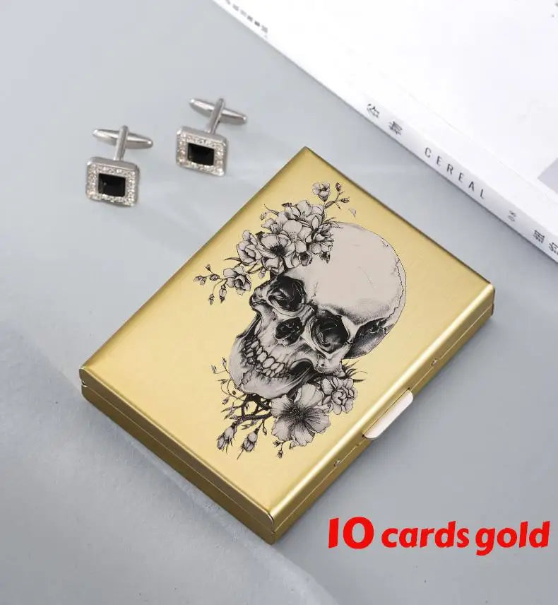 Skull Print Stainless Steel Credit Card Holder Wallet