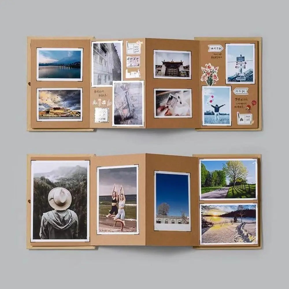Braunes Klappalbum mit Fotos von Landschaften und Natur.