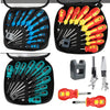 A set of 10 magnetic screwdrivers in various colors stored in a black pouch.