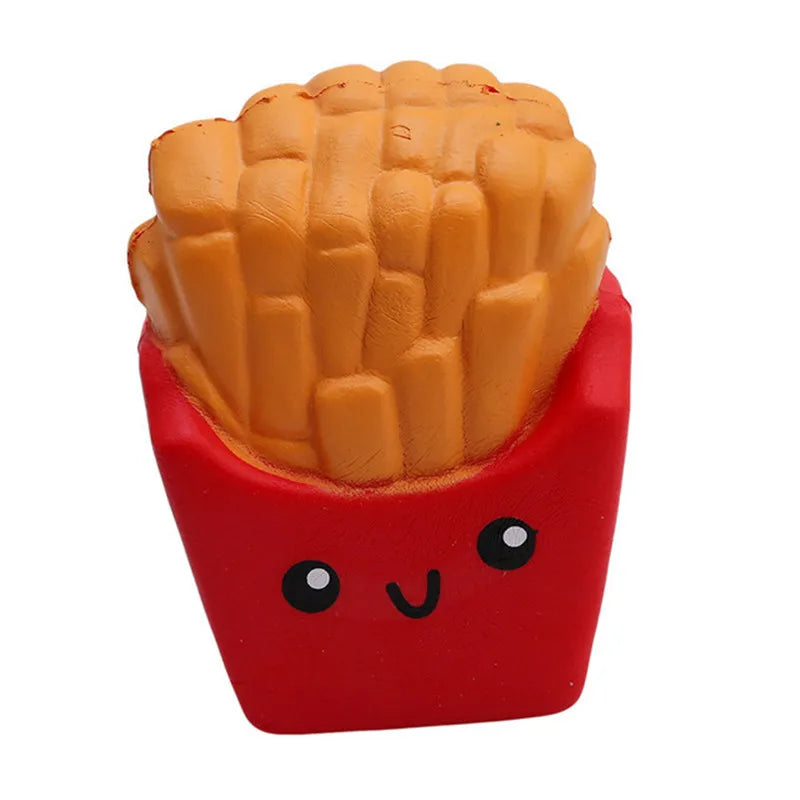 A red squishy toy shaped like a popcorn kernel with a cute face.