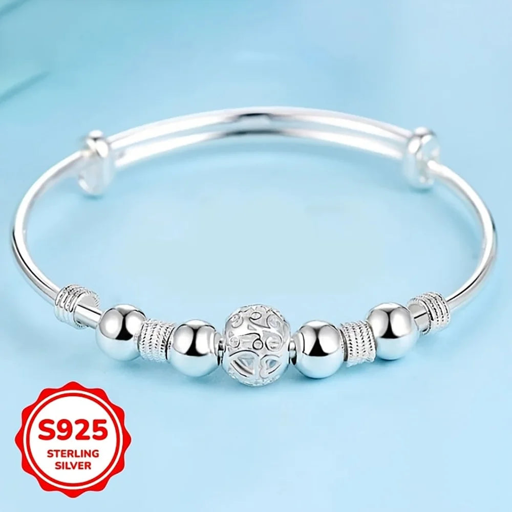 925 Sterling Silver Beaded Bangle for Women
