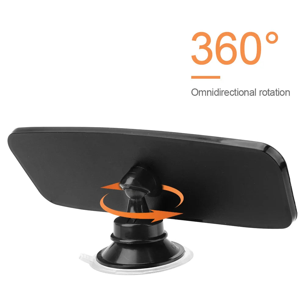 Black car rear view mirror with omnidirectional rotation capability