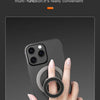 A hand holds a smartphone with a double-sided magnetic suction bracket attached to the back.