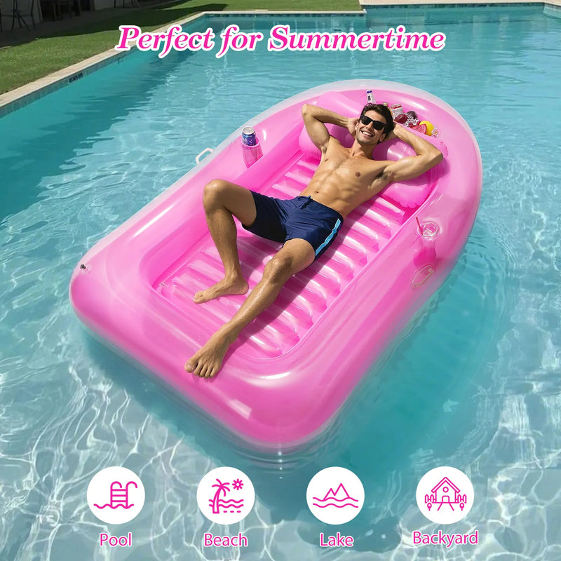Inflatable Tanning Pool Lounger with Ice Bar & Cup Holders