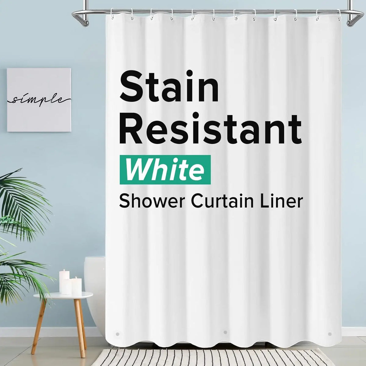 White Stain Resistant Shower Curtain Liner for PEVA waterproof use