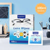 Box of 100 pieces of lens wipes for cleaning glasses, sunglasses, and screens