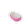 Pink portable inflatable bathtub for babies and toddlers with a hand pump shown with dimensions.