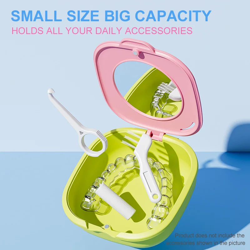 Colorful Denture & Retainer Case with Mirror and Drainage Basket