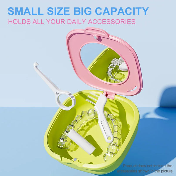 Colorful Denture & Retainer Case with Mirror and Drainage Basket