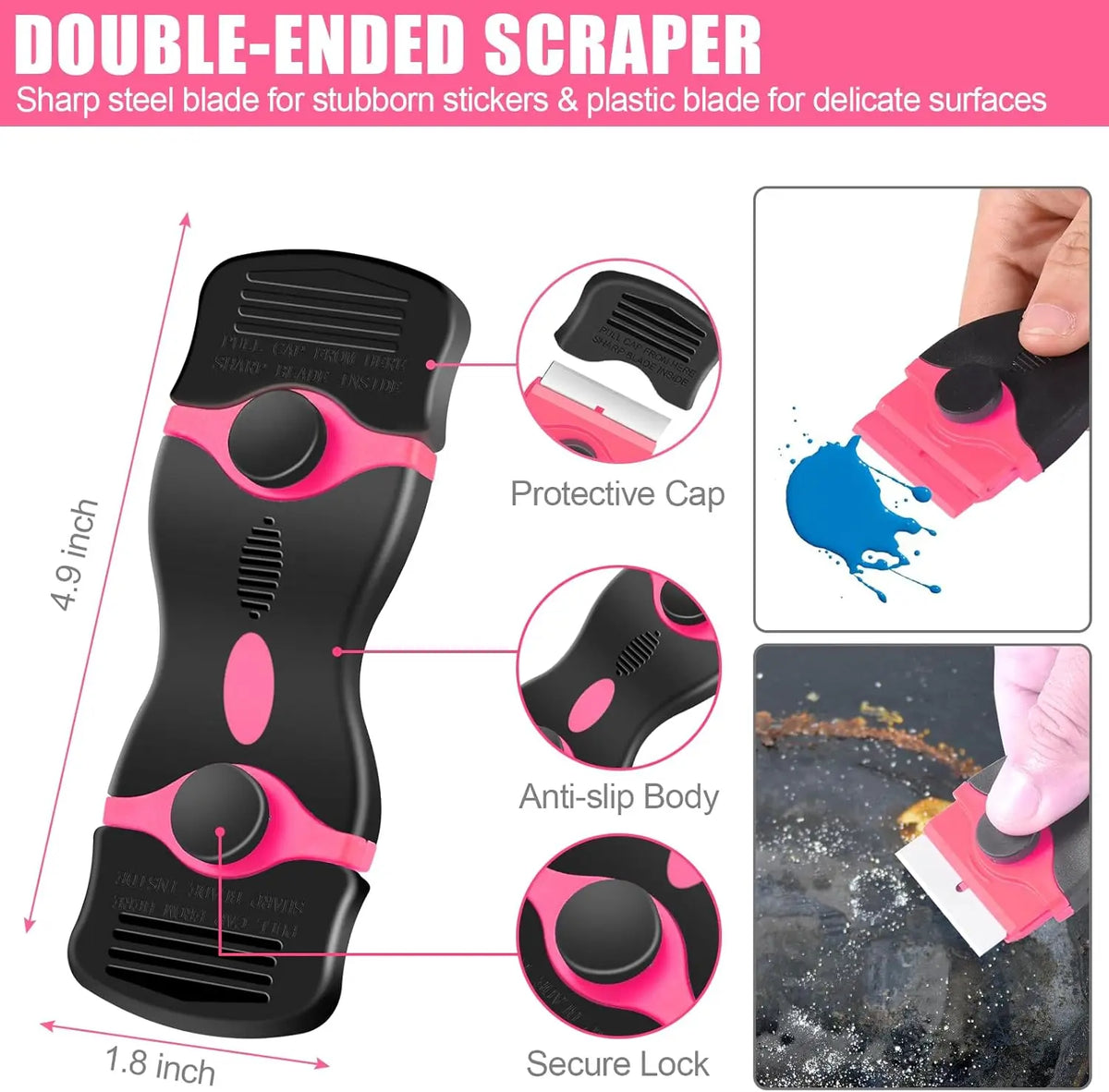 Double-Edged Razor Blade Scraper with Non-Slip Grip