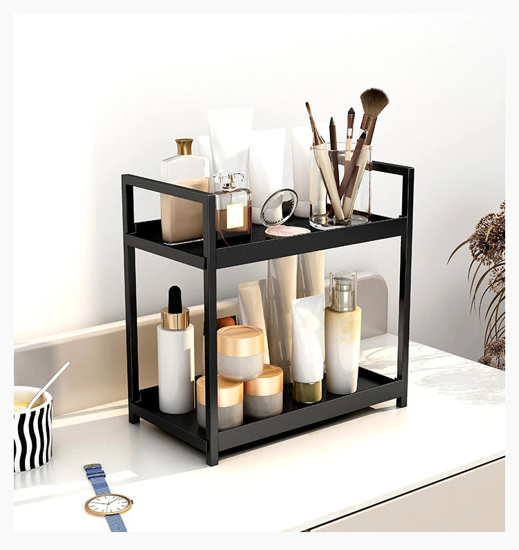2-Tier Metal Desktop Organizer Rack for Cosmetics, Office Supplies & Bathroom Essentials