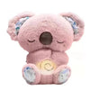 A pink koala plush toy with closed eyes, featuring a soothing light and sounds.