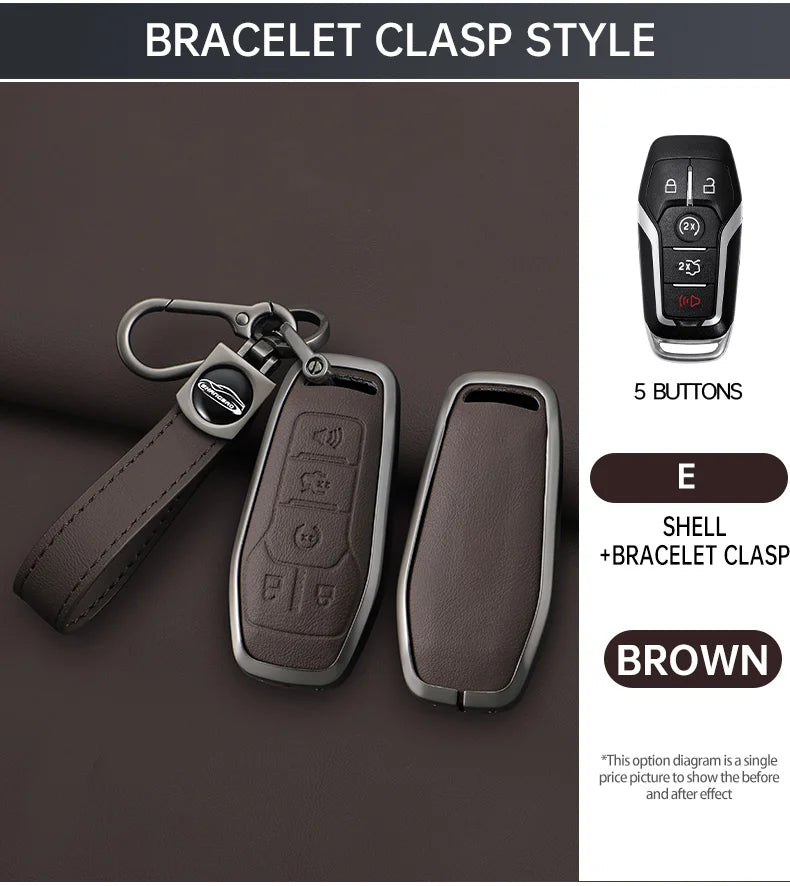 Brown bracelet clasp style key case cover with a silicone bracelet and buttons