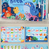 A set of Montessori quiet book activities featuring number recognition, counting, and addition skills for young children.
