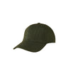 A dark olive green classic cotton dad hat shown from the side.