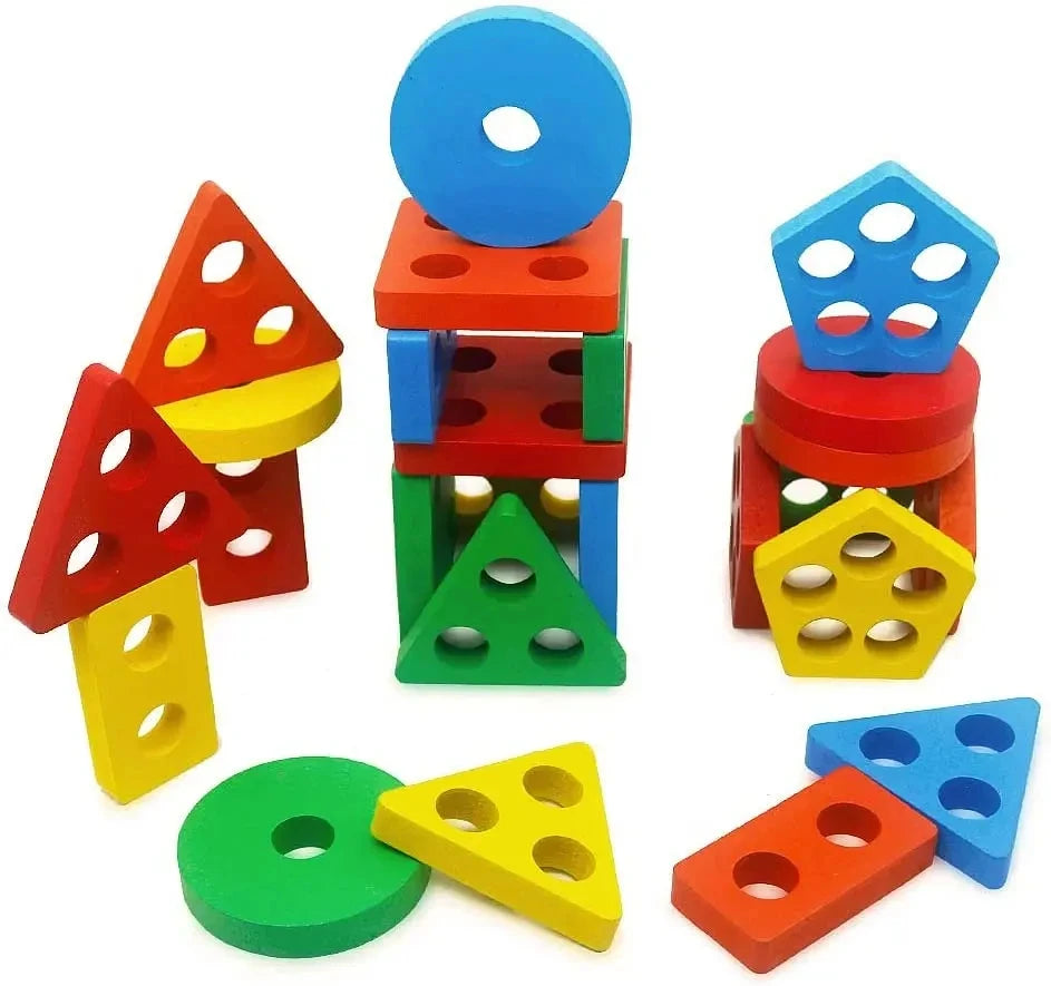 Montessori Wooden Shape Sorting Stacking Toy for Toddlers