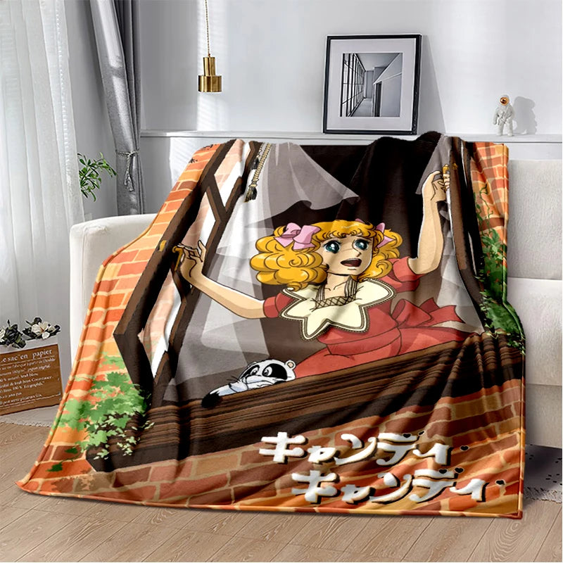 Cartoon Anime Flannel Throw Blanket in Candy Girl Design
