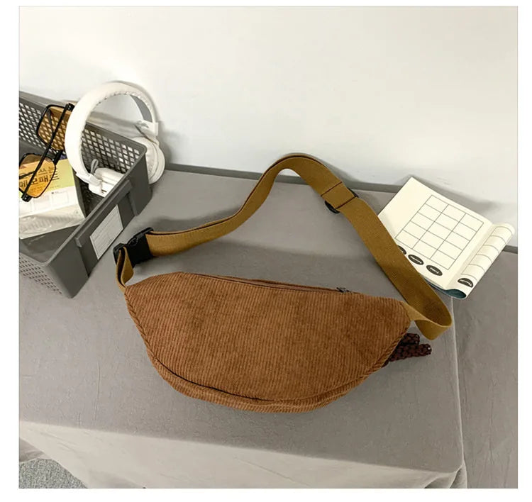 Corduroy Waist Pack for Women – Versatile Crossbody & Shoulder Bag