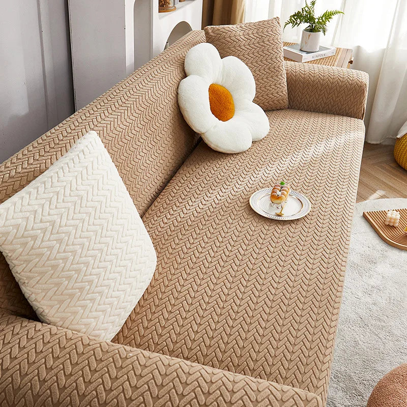Stretch Plush Sofa Cover with Anti-Slip Grip