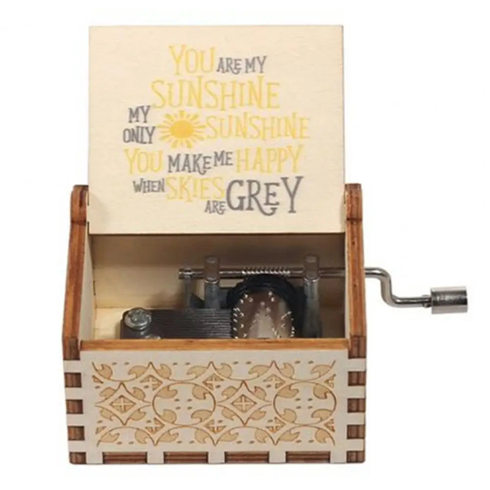 Hand-Cranked Wooden Music Box - 'You Are My Sunshine' Melody