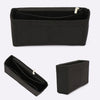 Black soft felt handbag organizer insert with multi-pockets shown in various views