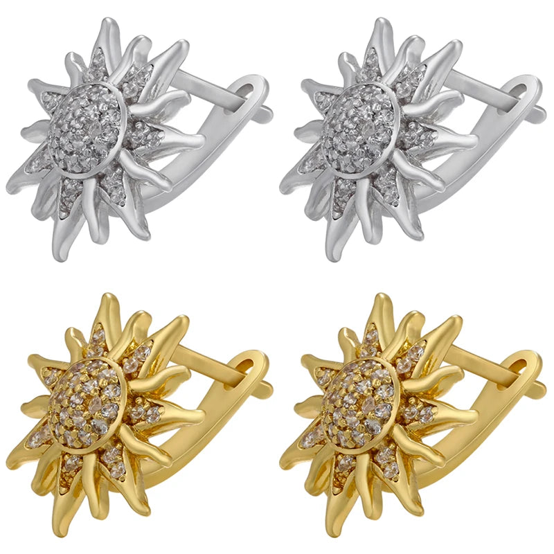 Sunflower Stud Earrings with CZ Crystals