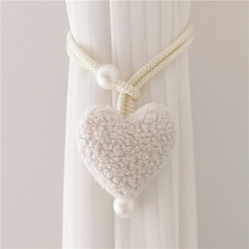 Plush Heart-Shaped Curtain Tiebacks with Beaded Accents