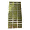 A grid of thirty personalized matte gold name stickers for kids' belongings.