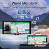 A hand holds a mobile phone displaying a map interface, demonstrating the Wired MiroLink feature for syncing applications to 