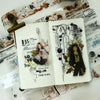 A decorative PET washi tape featuring a mottled collage design with black, white, and gold elements.