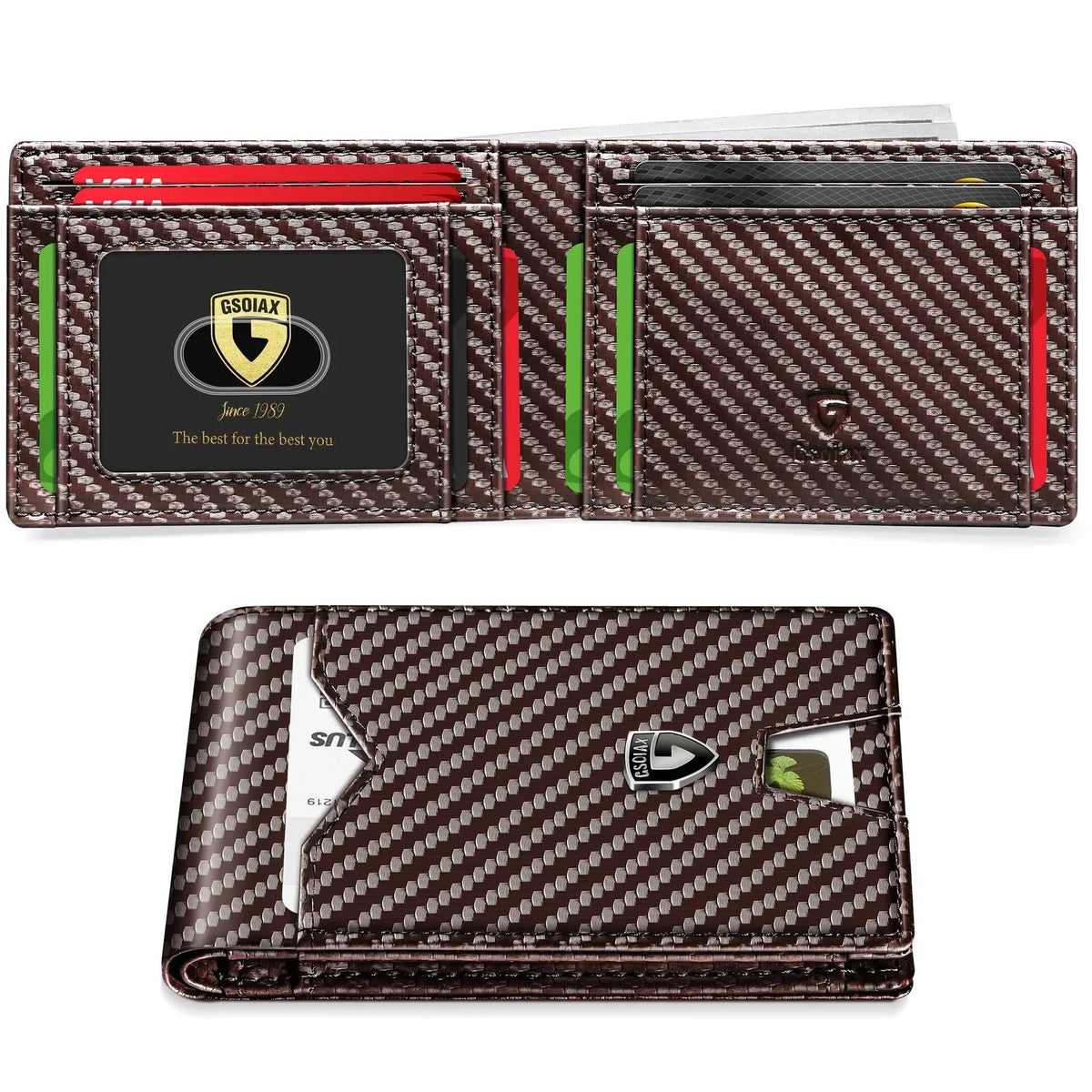 Slim RFID Blocking Leather Card Holder Wallet with Geometric Pattern