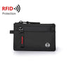 Black RFID protection travel wallet with a carabiner clip.