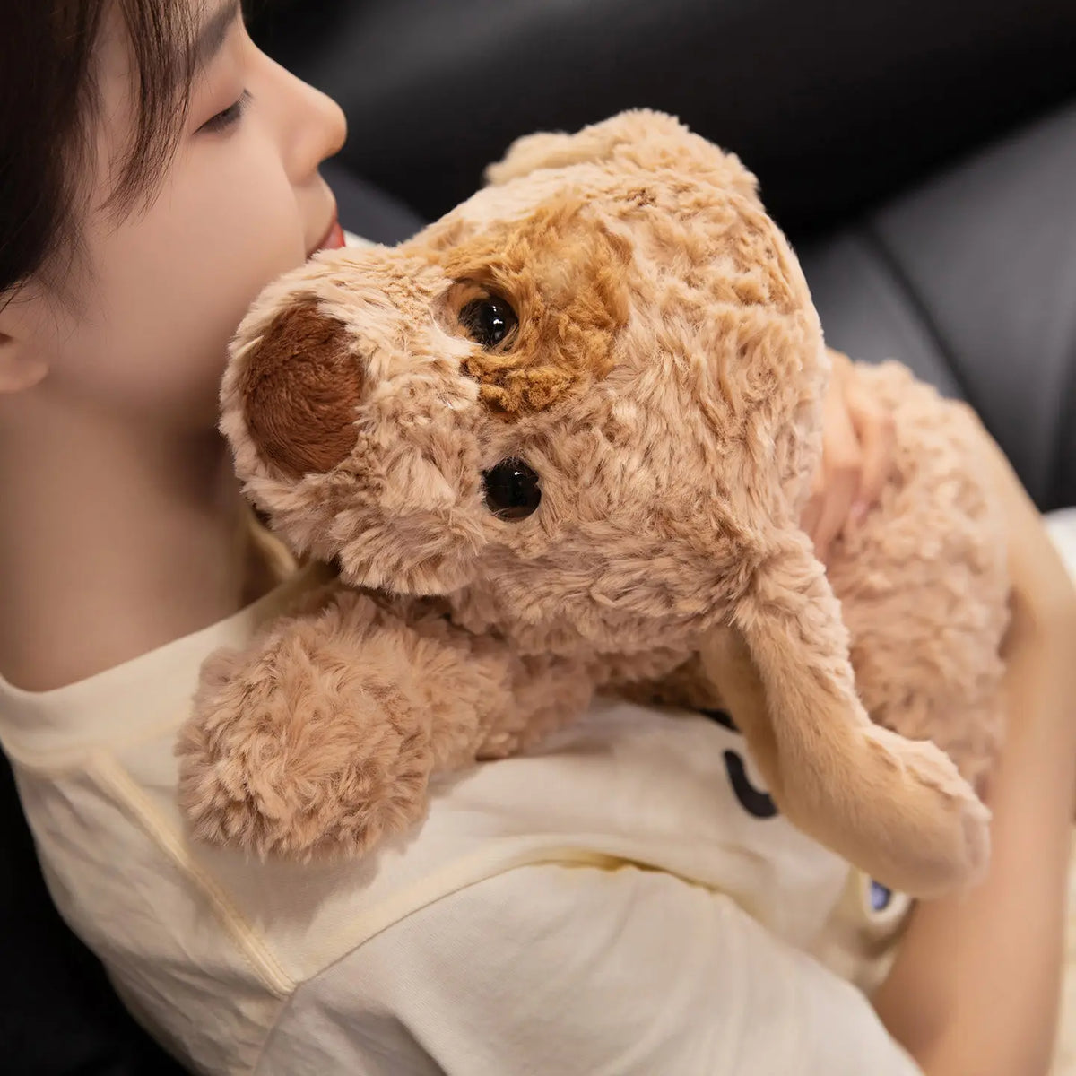Curly Teddy Dog Plush Pillow – Soft Cuddly Stuffed Animal