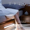 A person's leg is shown next to an LED motion sensor night light, demonstrating its 120-degree sensing angle.