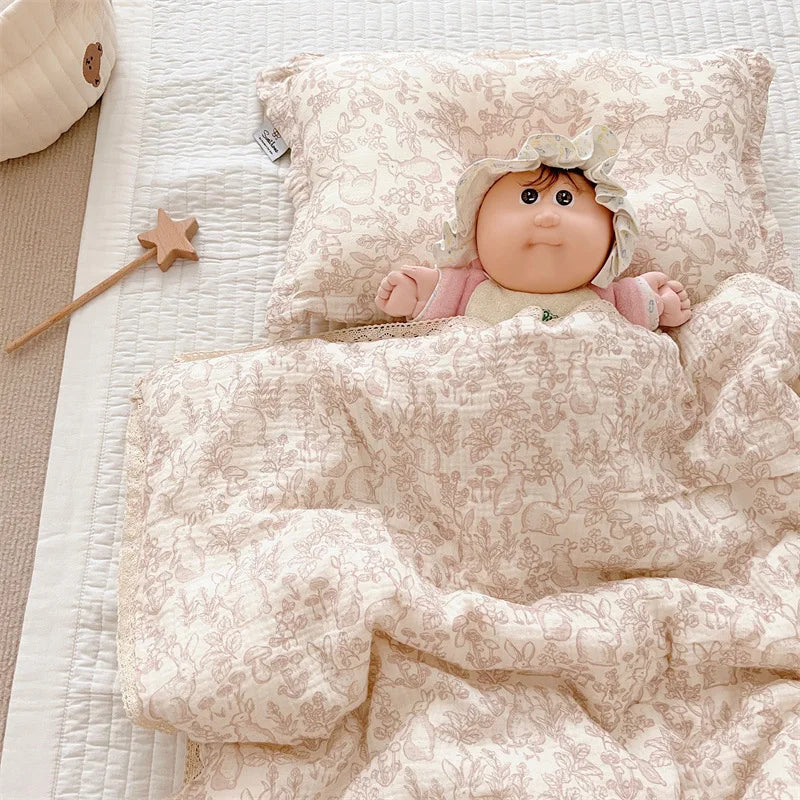 Vintage Floral Cotton Muslin Baby Quilt