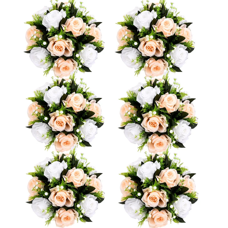 Set of 6 Silk Rose Flower Balls for Wedding & Event Decor