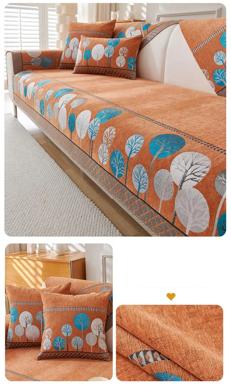 Chenille Jacquard Sofa Cover with Anti-Slip Backing