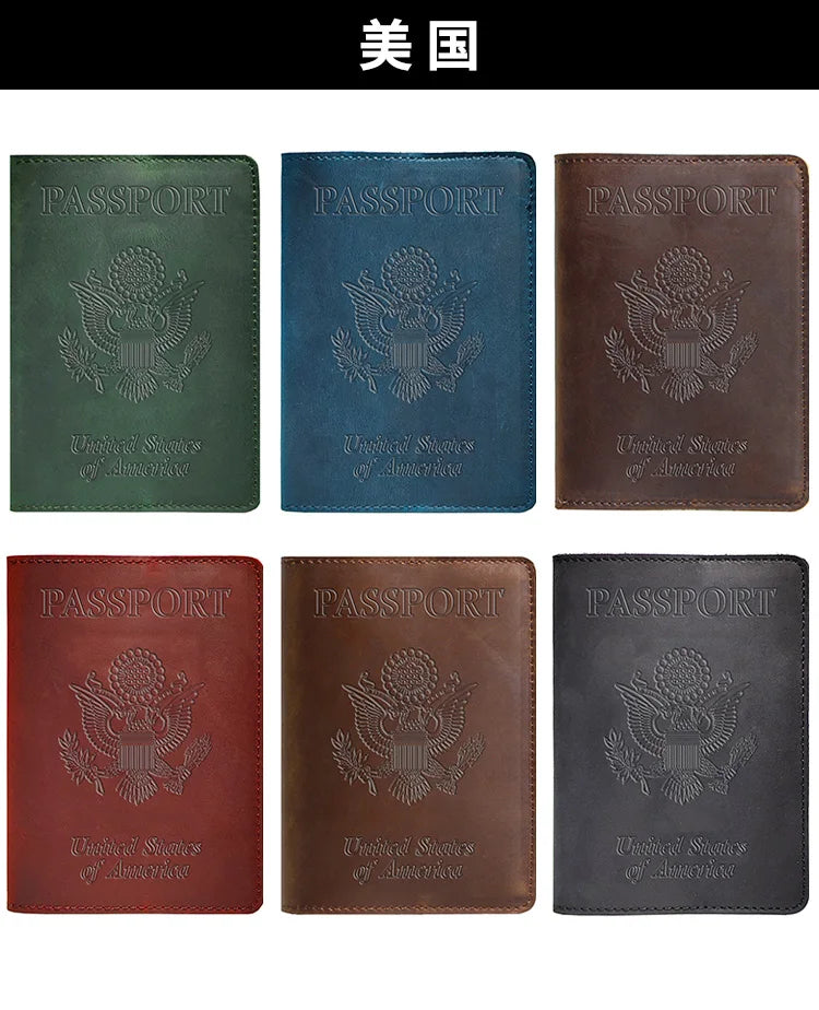 Genuine Leather Passport Holder with USA Flag Design