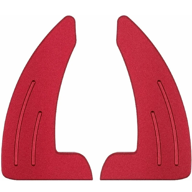 A pair of red anodized aluminum shift paddle extenders.