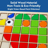 A wooden Montessori shape puzzle set featuring bright, non-toxic, water-based paint in various colors like blue, green, orang