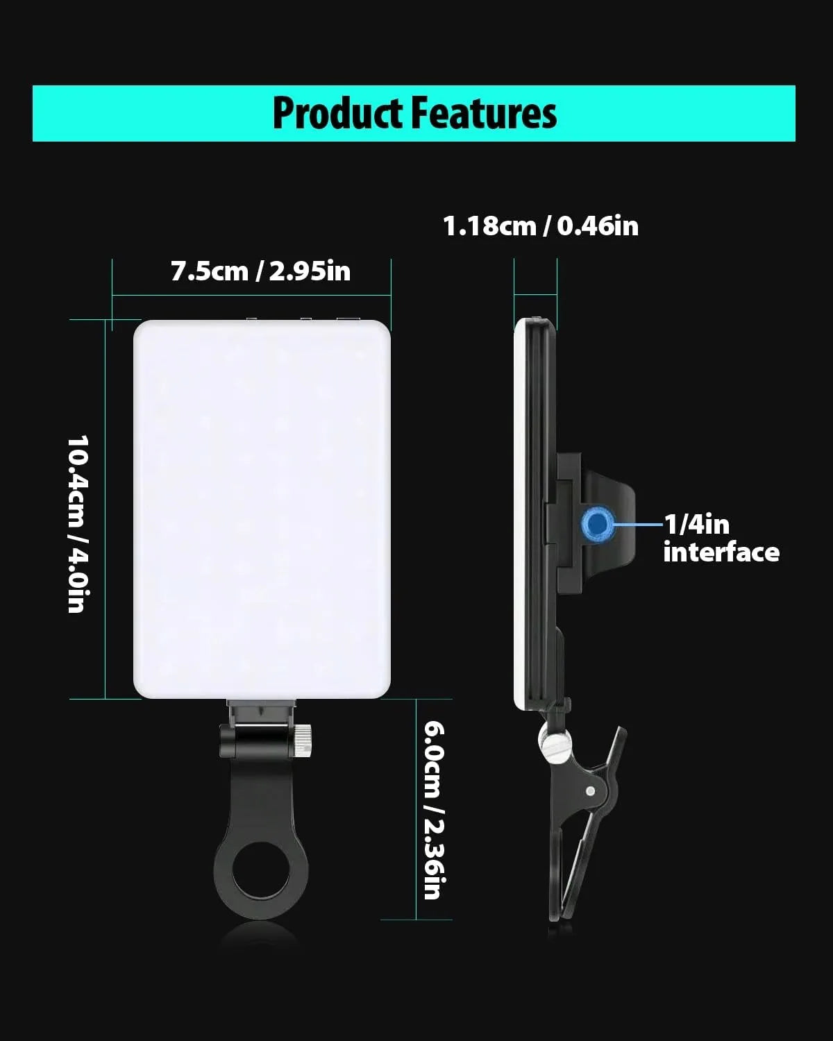 Portable LED Clip-On Selfie Light with 3 Modes