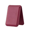 A deep magenta magnetic leather wallet case with a kickstand for an iPhone.