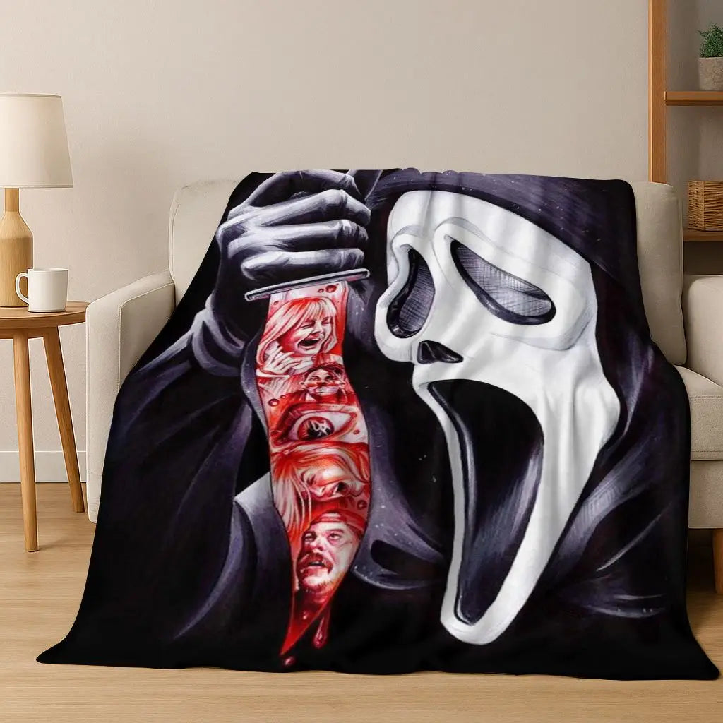 Ghost Face Horror Character Flannel Throw Blanket