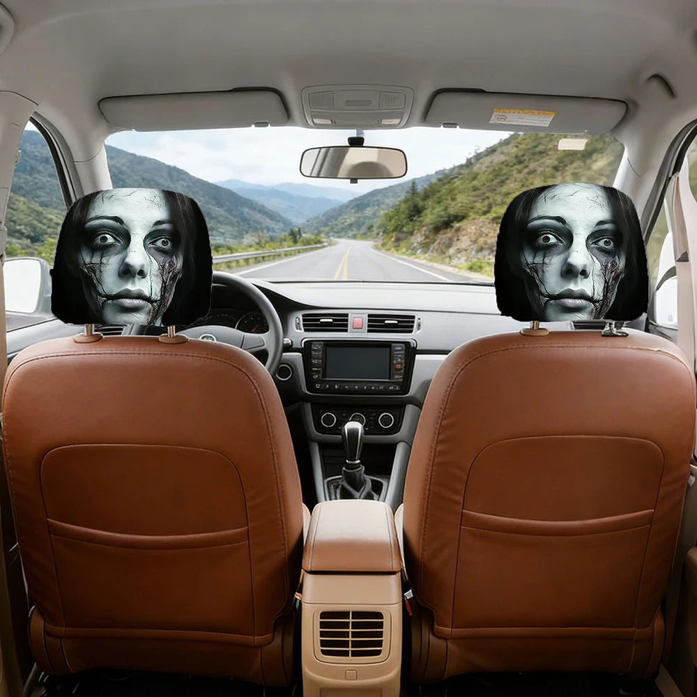 Ghost Face Car Headrest Covers (2-Pack) – Spooky Halloween Auto Decor