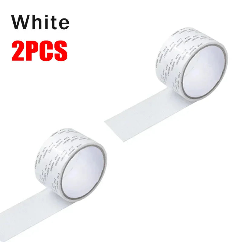 Two rolls of white self-adhesive fiberglass screen repair tape shown on a white background.