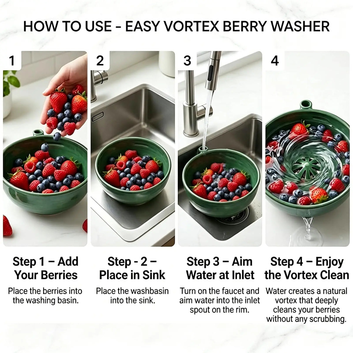 Self-Spinning Fruit & Vegetable Washer Bowl with Drain Holes